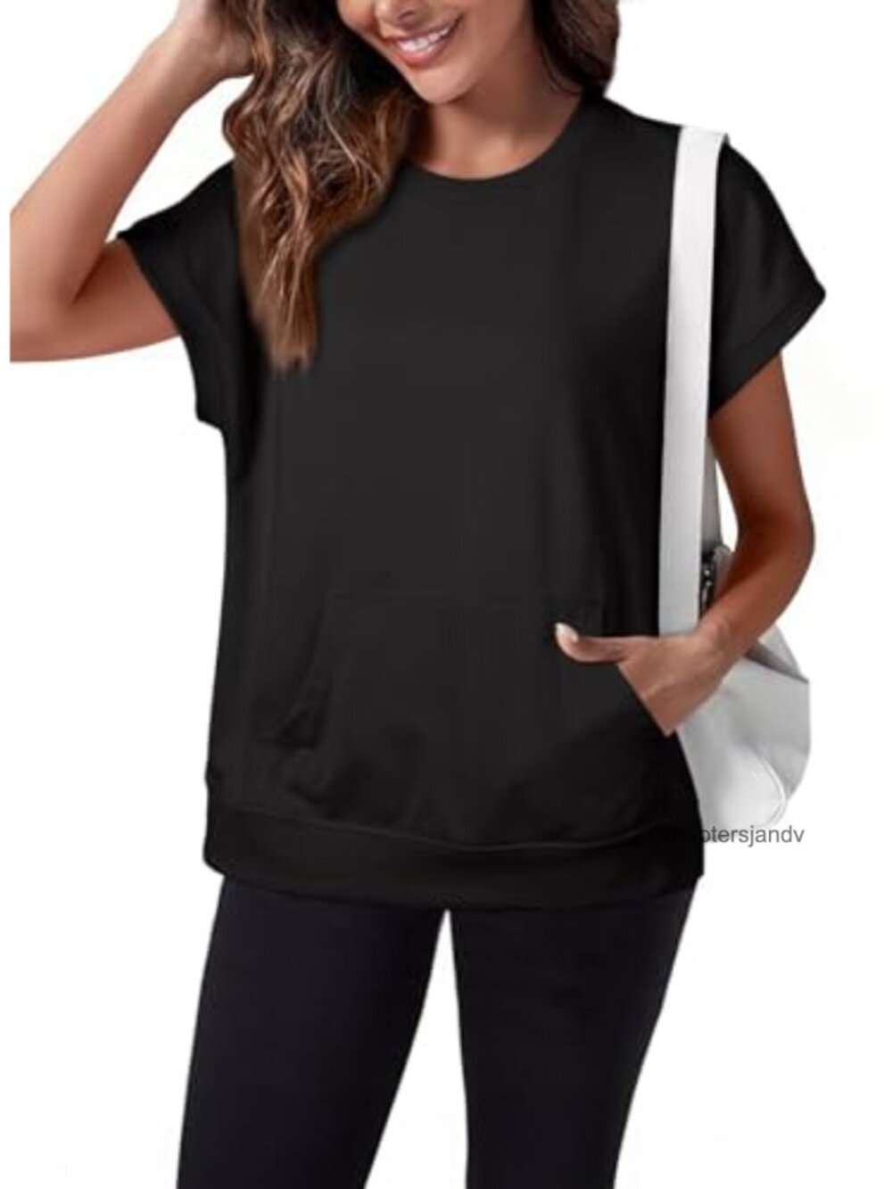 SHEWIN Women's Short Sleeve Pullover Sweatshirt Crew Neck Loose Fit Work Top